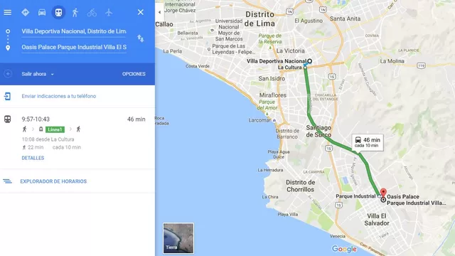Información de la Línea 1 del Metro de Lima en Google Transit