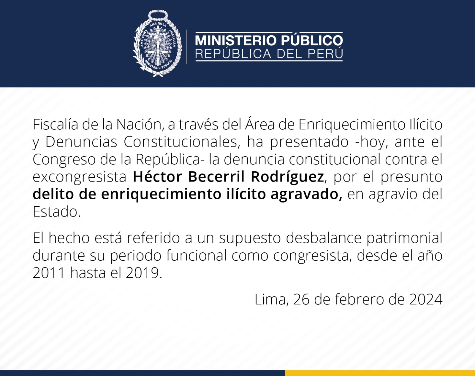 Héctor Becerril: Fiscalía presentó denuncia constitucional contra excongresista