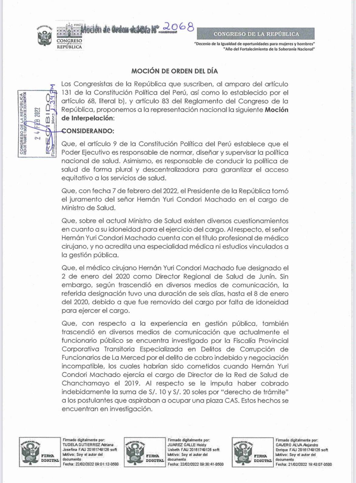Hernán Condori: Presentan moción de interpelación contra ministro