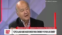 Hernando de Soto: Rafael López Aliaga sabe hacer dinero para él, yo sé hacer dinero para los otros