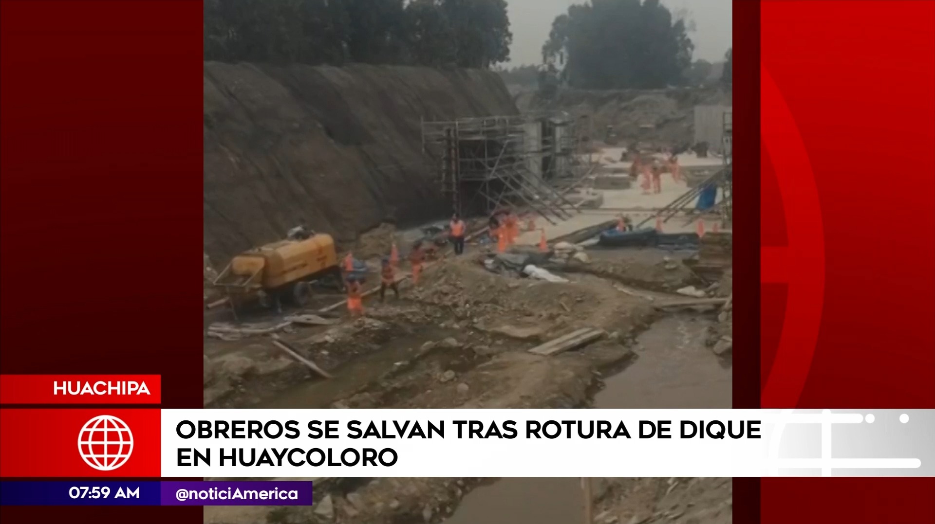 Obreros se salvaron de ser arrastados en Huachipa. Foto: América Noticias