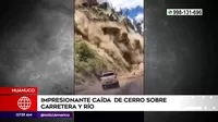 Huánuco: Personas salvaron de morir tras impresionante caída de cerro sobre carretera y río