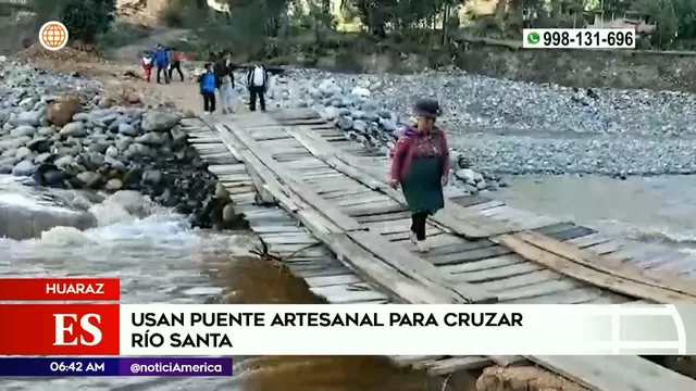Huaraz: Pobladores de Queshca usan precario puente para cruzar el río Santa
