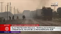Ica: Bajo protección policial vehículos empiezan a pasar en la Panamericana Sur