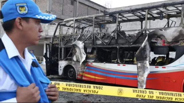 Bus de la empresa Sajy se incendió. 17 personas murieron. Foto: Andina