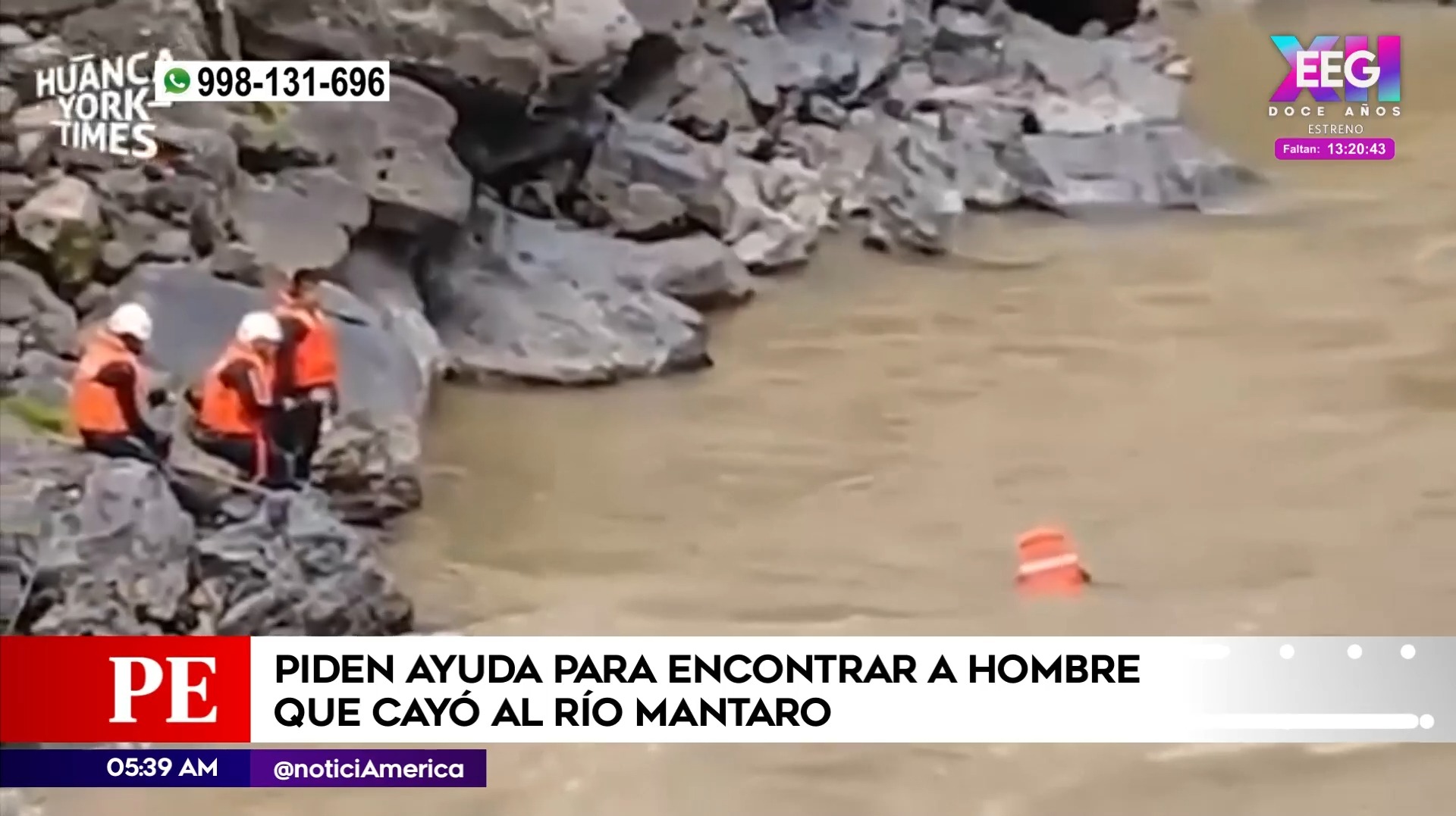 Hombre desaparecido tras caer a río Mantaro. Foto: América Noticias