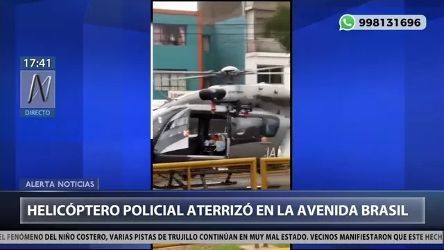 Helicóptero PNP aterrizó en la avenida Brasil para evacuar a un herido