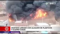 Jicamarca: Incendio arrasó con almacén de plásticos y cuatro casas