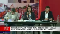 Fuerza Popular presentará un recurso de habeas data para pedir listas electorales a la ONPE