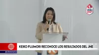 Keiko Fujimori reconoce los resultados de las elecciones presidenciales