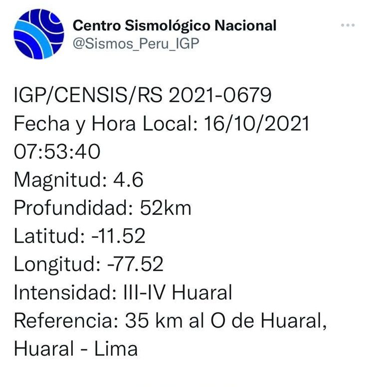 Lima: Sismo de magnitud 4.6 se ubicó en Huaral