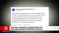 Manuela Ramos: Lamentamos las declaraciones de Pedro Castillo sobre feminicidios