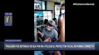 Metropolitano: Pasajero fue retirado de bus por no utilizar el protector facial en forma correcta