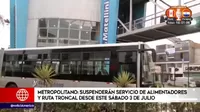 Metropolitano suspenderá desde hoy servicios de alimentadores y ruta troncal