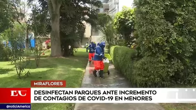 Miraflores: Desinfectan parques frente a incremento de casos por COVID-19 en menores