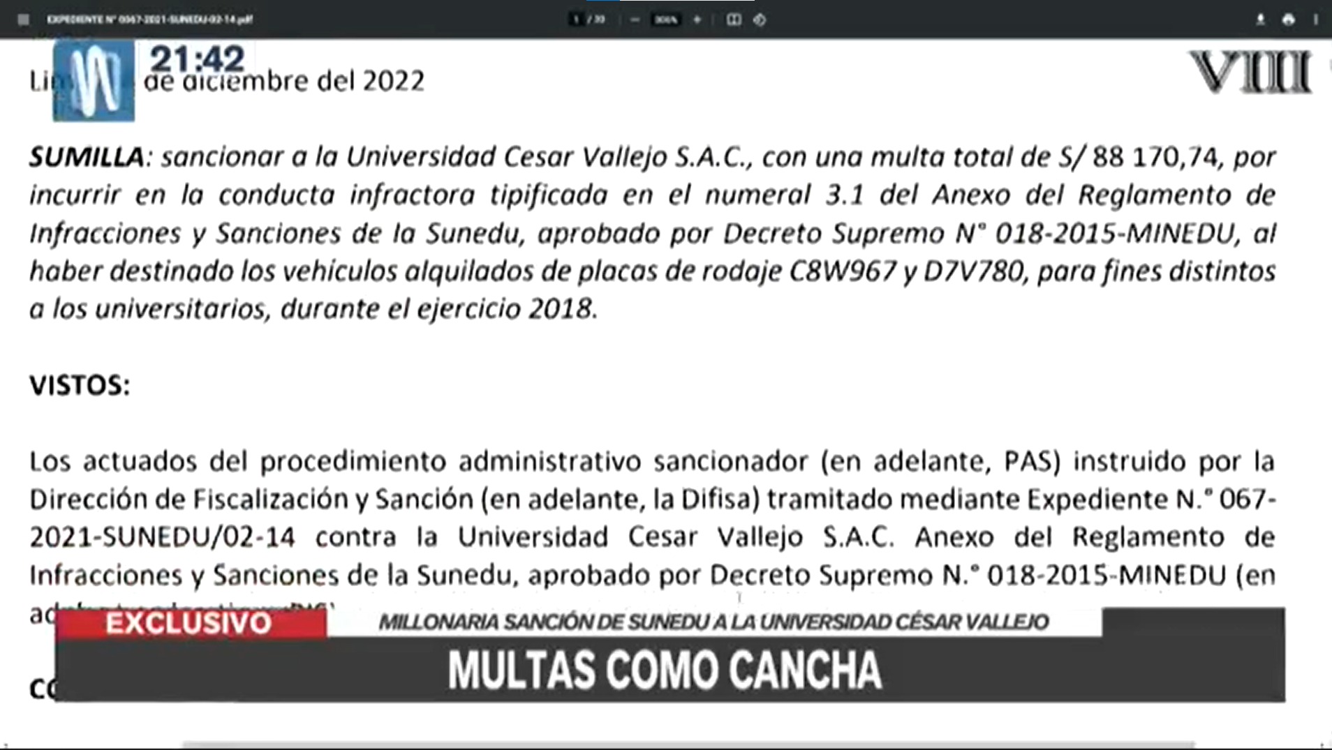Las multas por más de S/ 4 millones contra la universidad de César Acuña