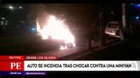 Los Olivos: auto se incendia tras chocar con una combi