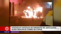 Los Olivos: incendian mototaxi de dirigente que denunció a extorsionadores 