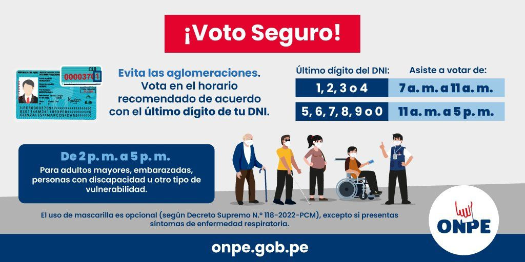 ONPE: Este es el horario sugerido para ir a votar
