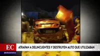 Pachacamac: Ciudadanos atrapan a delincuentes y destruyen auto que usaban para robar