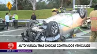 Panamericana Sur: Auto vuelca tras chocar contra dos vehículos