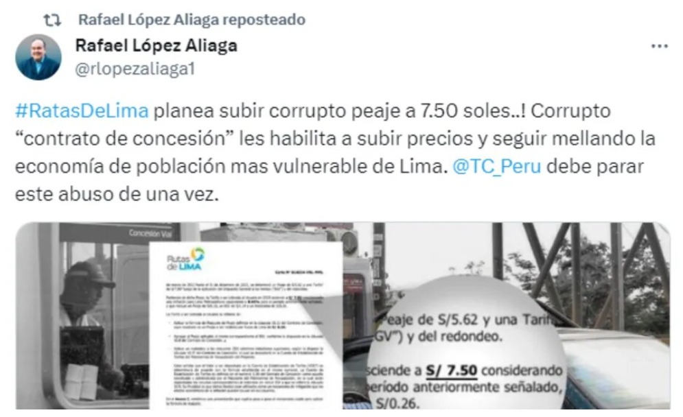 Imagen: Mensaje en redes sociales del alcalde de Lima, Rafael López Aliaga