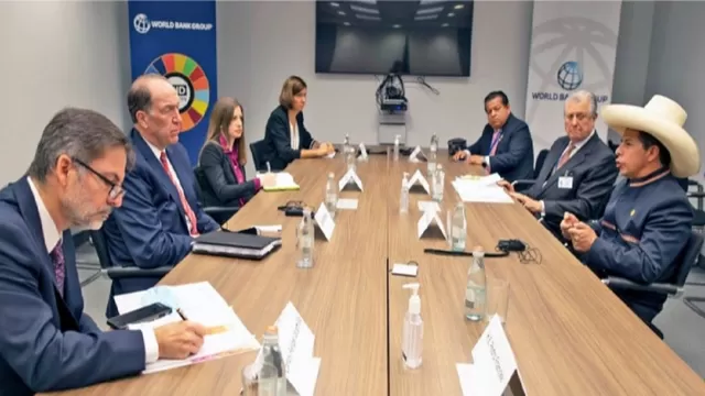 Pedro Castillo se reunió con titulares del Banco Mundial y del BID. Foto: Andina