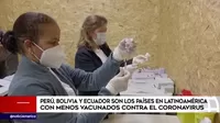 Perú, Bolivia y Ecuador tienen menos vacunados contra la COVID-19 en Latinoamérica