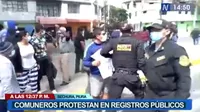 Piura: Comuneros protestan en sede de Registros Públicos
