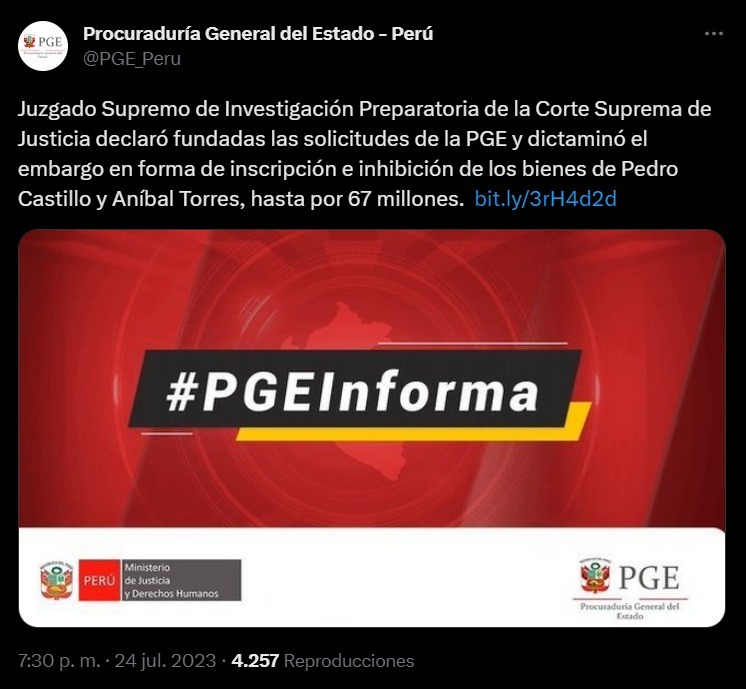 Imagen: Twitter/Procuraduría General del Estado-Perú.