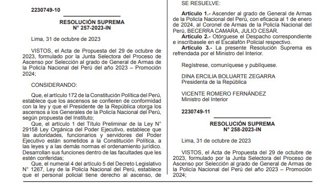 Imagen: Resolución Suprema N° 257-2023-IN/El Peruano