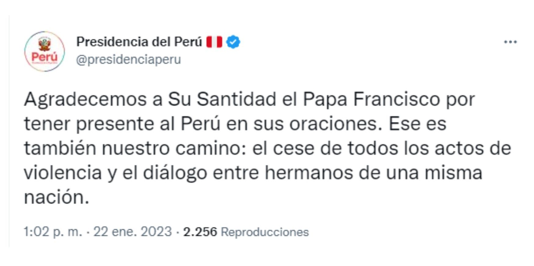 Tweet de Presidencia del Perú