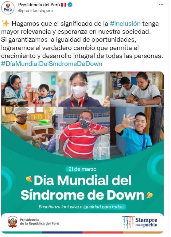 Presidencia envía mensaje por el Día Mundial del Síndrome de Down