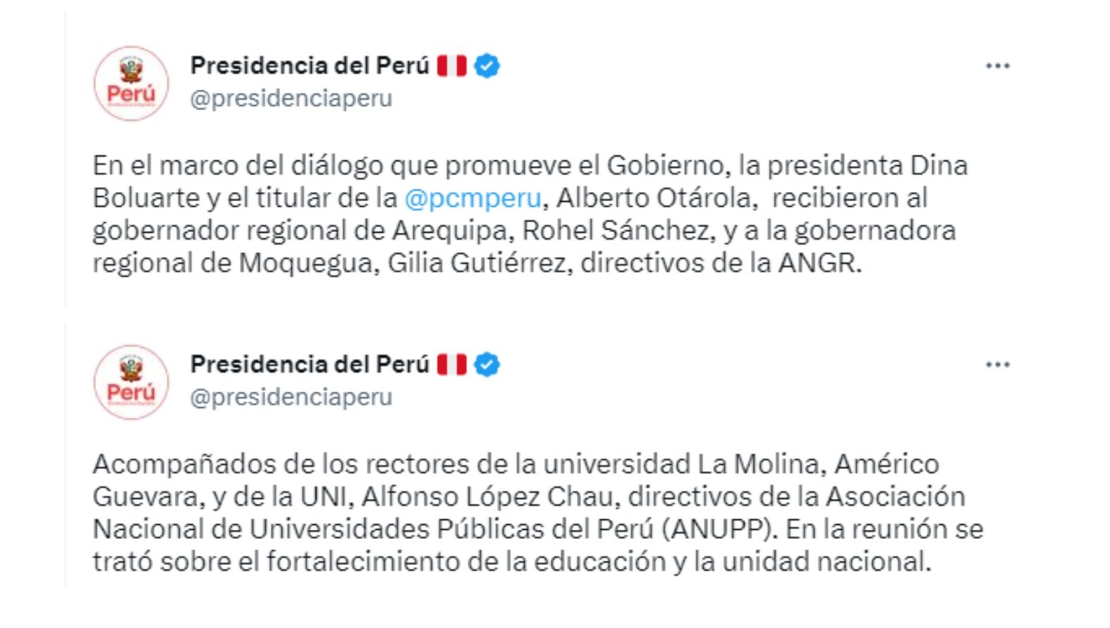 Tweets Presidencia de la República