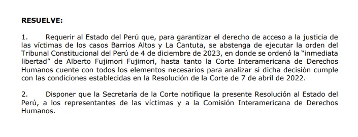 Presidente de CIDH pide al Estado Peruano no liberar a Alberto Fujimori