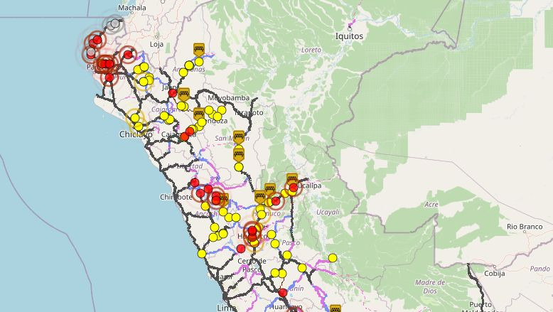 Provías Nacional: Mapa de carreteras bloqueadas en el país