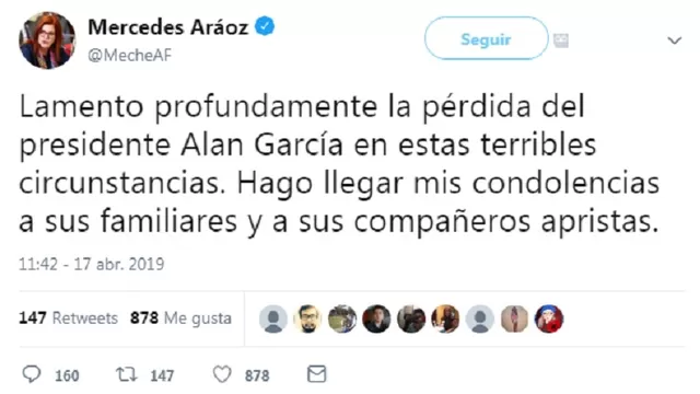 Reacciones de políticos ante fallecimiento de Alan García 