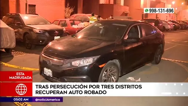 Recuperan auto robado tras persecución por tres distritos