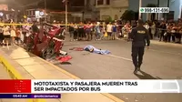 Rímac: Mototaxista y pasajera murieron tras ser impactados por bus