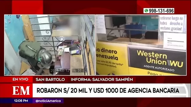 San Bartolo: Delincuentes robaron S/20 mil y mil dólares de agente Western Union 