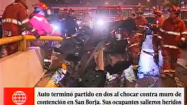 San Borja: auto terminó partido tras chocar contra muro de contención