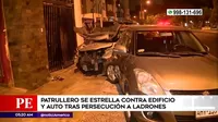 San Borja: Patrullero se estrelló contra edificio y auto tras persecución a ladrones