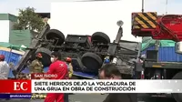 San Isidro: Siete heridos dejó volcadura de una grúa en obra de construcción
