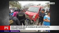 San Juan de Lurigancho: Dos heridos tras choque de motocicleta y miniván