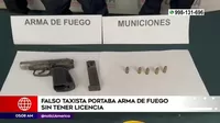 San Juan de Lurigancho: Falso taxista portaba arma de fuego sin tener licencia
