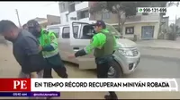 San Juan de Lurigancho: Policía recuperó miniván robada en tiempo récord