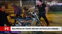 San Juan de Lurigancho: Recuperan en tiempo récord motocicleta robada