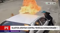 San Juan de Lurigancho: Sujetos golpearon y quemaron vehículo estacionado