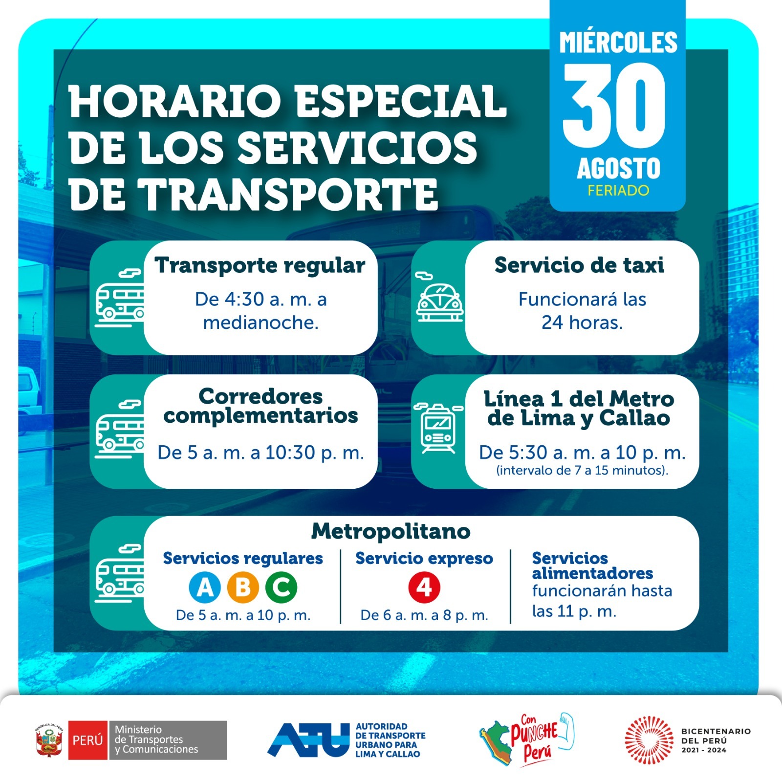 Santa Rosa de Lima: Estos son los horarios del transporte público para el feriado del 30 de agosto