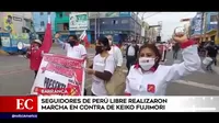Seguidores de Perú Libre marcharon contra candidatura de Keiko Fujimori en Barranca y Pucallpa